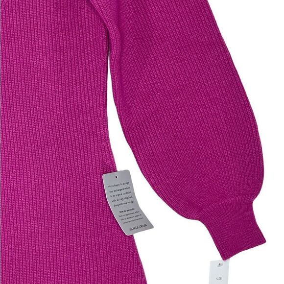 Donna Morgan Raspberry Pink Puff Sleeve Sweater Dress | Size M - Picture 8 of 12